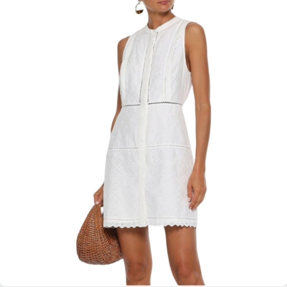 Joie Zakari Eyelet Detail Cotton & Silk White Dress Size 4 Nordstrom